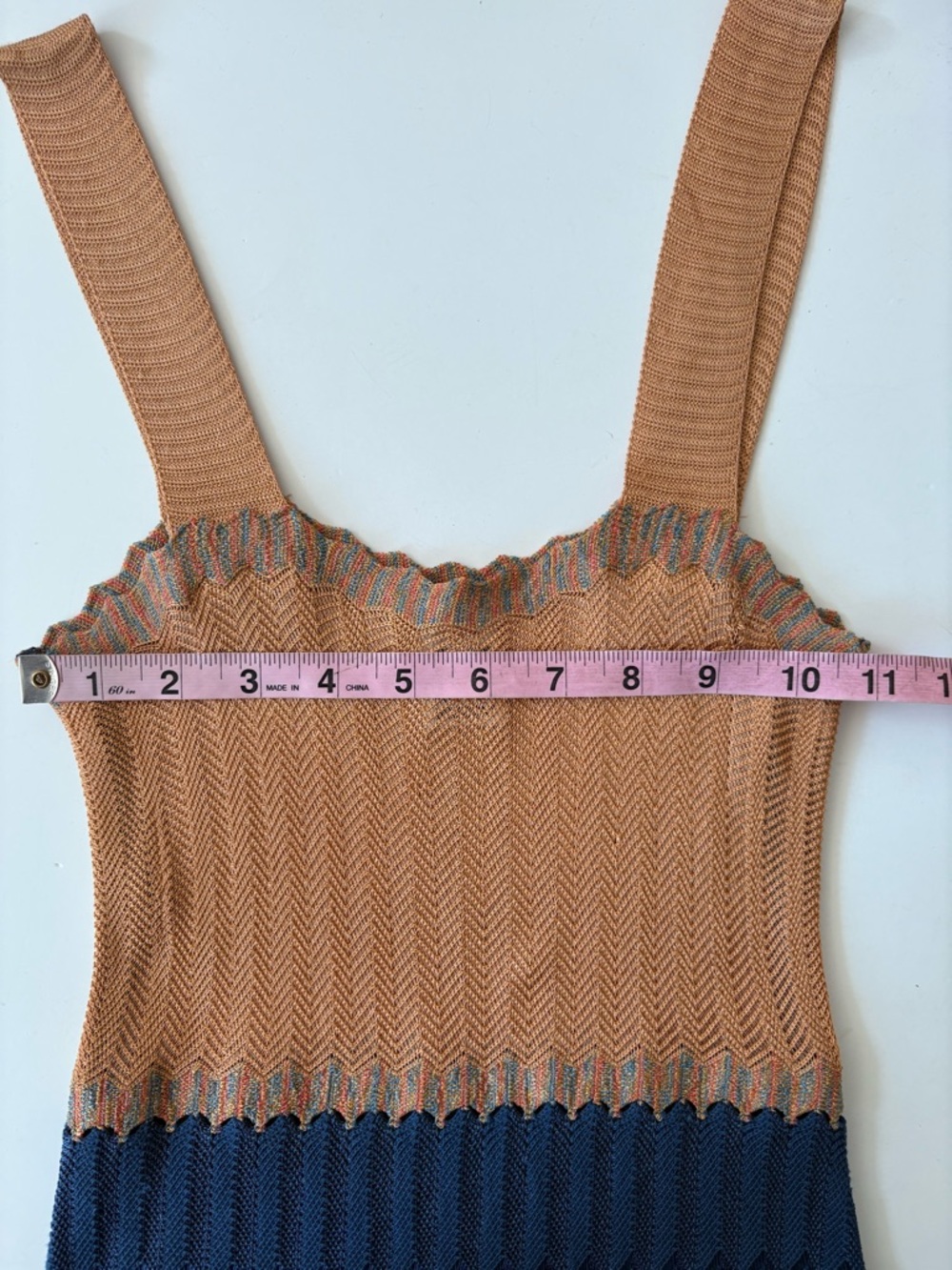 M Missoni || Knit Tank Dress Zig Zag Chevron Blue Orange Peach US 2 - Picture 6 of 13